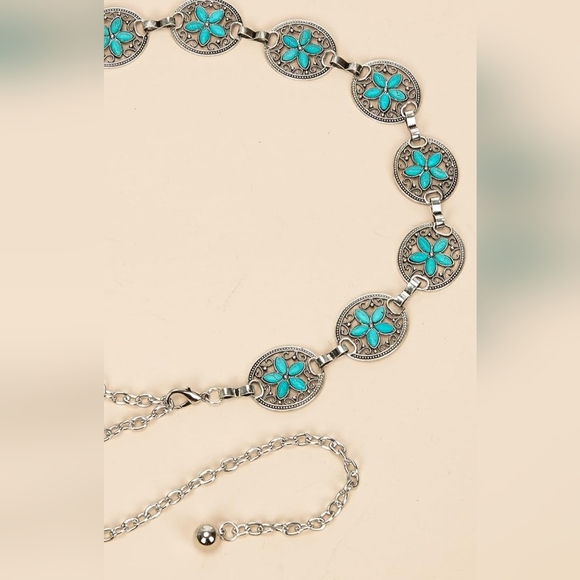 New turquoise color concho chain belt 46" - Picture 2 of 7